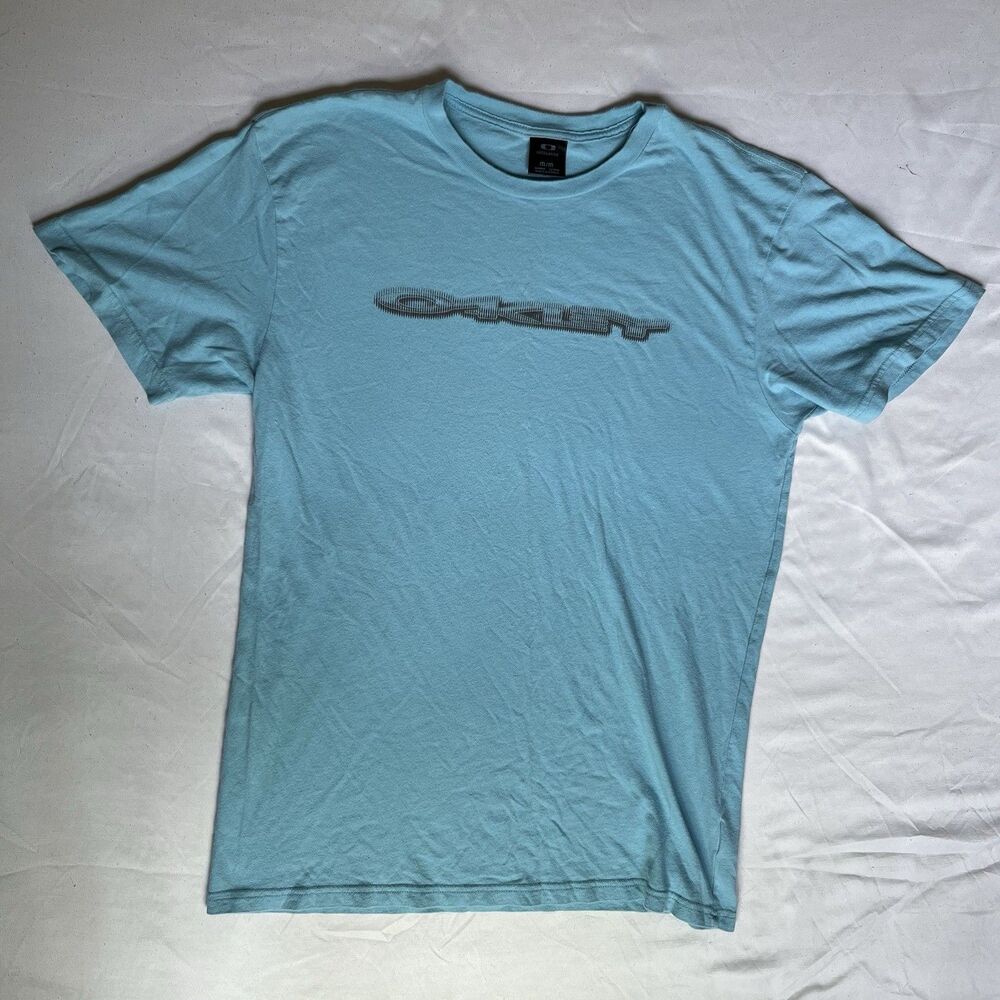 Y2K Oakley T Shirt Mens Medium Blue Spell Out Faded